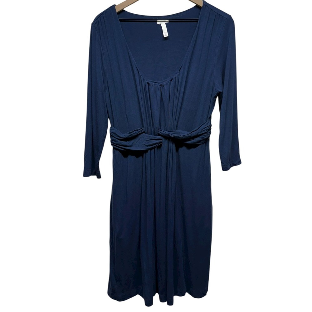 Soma Womens Jersey Dress Sz‎ L Blue Long Sleeve Stretch Twist Front Lounge